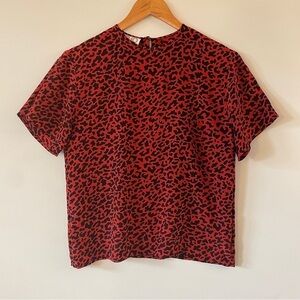 Clio Vintage Silk Short-Sleeve Top Leopard Print Small